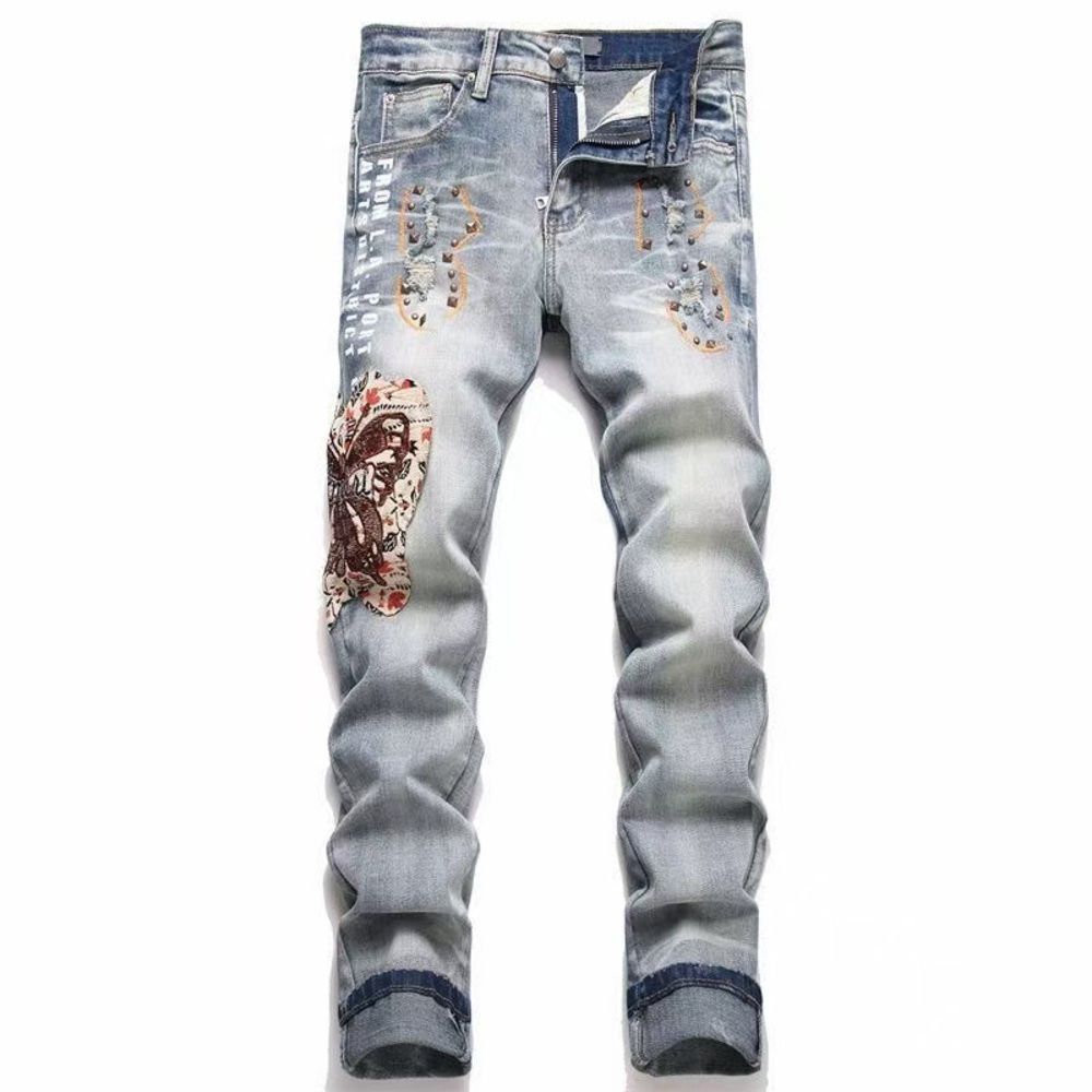 AMIRI Light Blue Distressed Slim Jeans